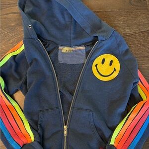 Aviator Nation Navy Hoodie with Rainbow Sleeves